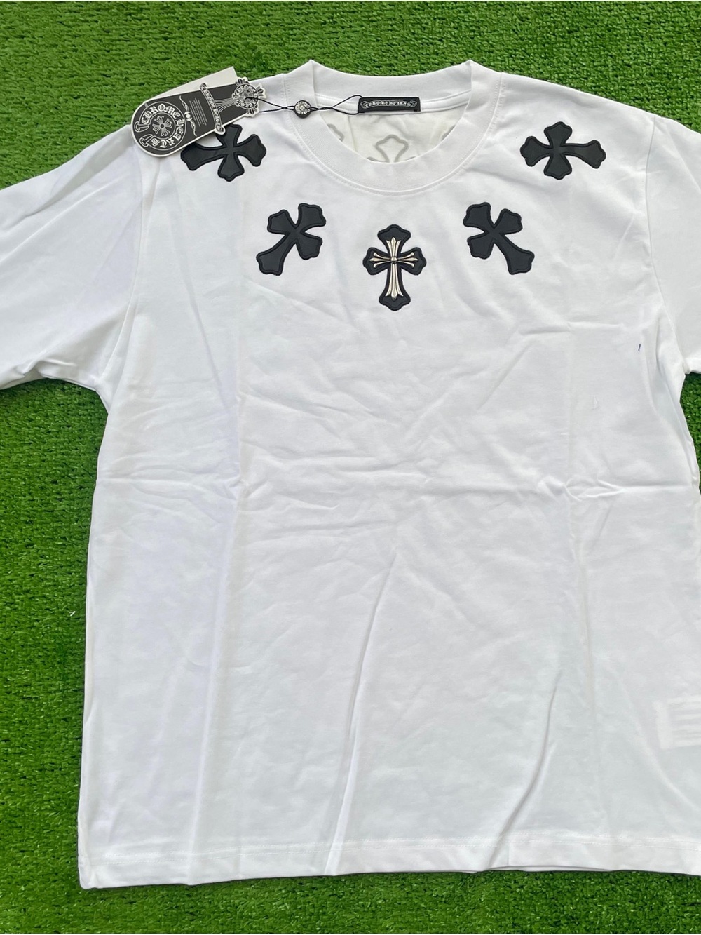 Philipp Plein White Tee with Black Cross Appliqués